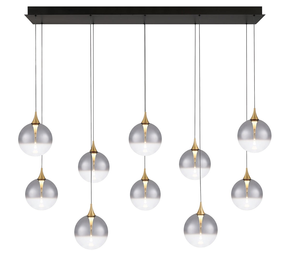 Eurofase Iissa 47" 10-Light LED Chandelier, Gold with Smoked Glass, front view