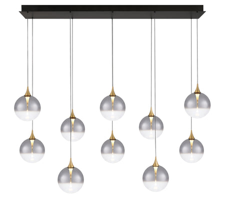Eurofase Iissa 47" 10-Light LED Chandelier, Gold with Smoked Glass, front view