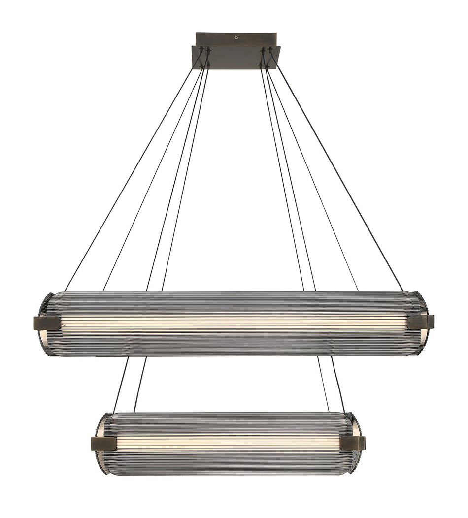 Eurofase Neoness 34" 8-Light LED Chandelier, Weathered Brass with Smoked Glass, front view