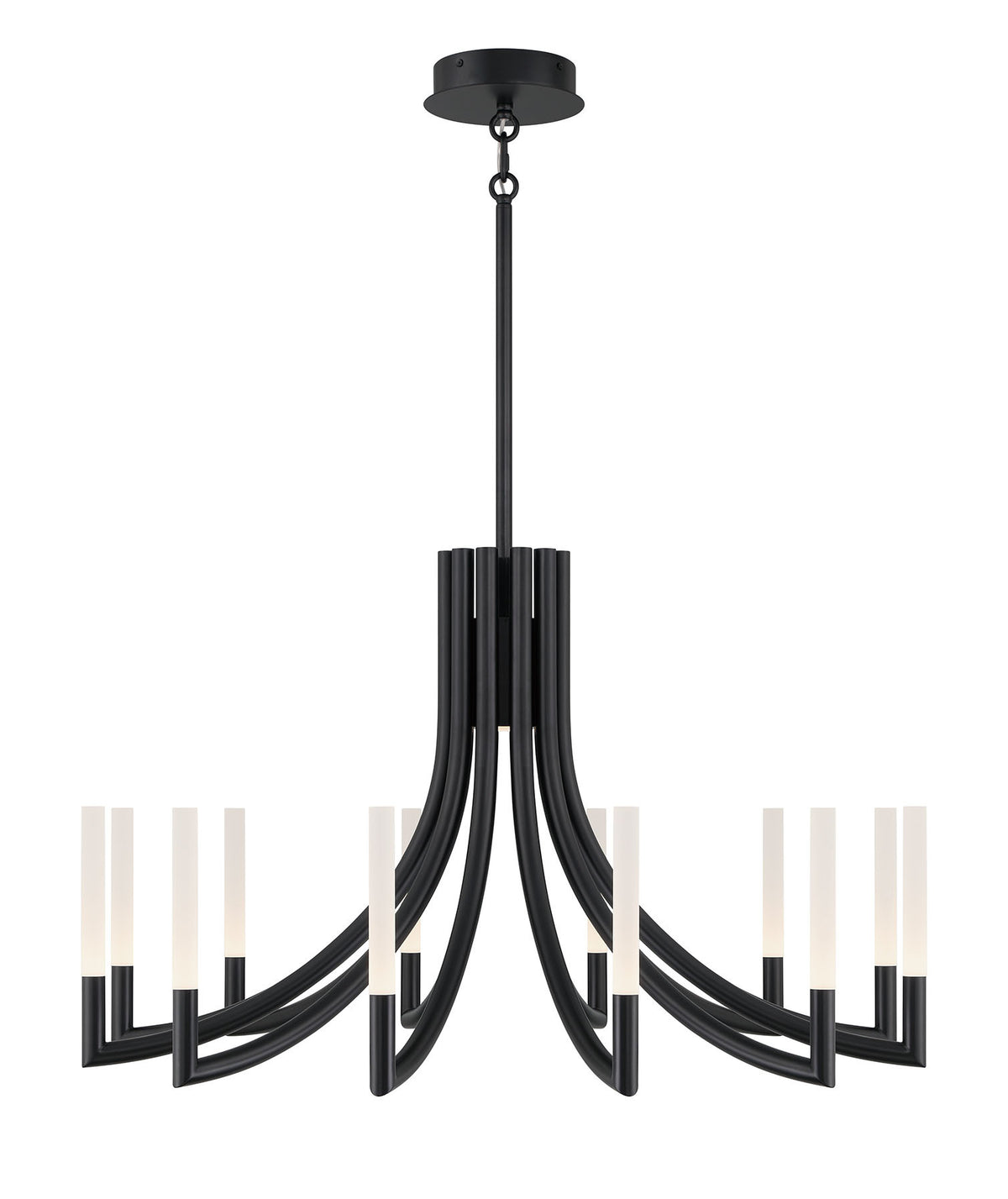 Eurofase Olette 36" 12-Light LED Chandelier, Matte Black with Frosted Acrylic, front view