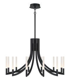 Eurofase Olette 36" 12-Light LED Chandelier, Matte Black with Frosted Acrylic, front view