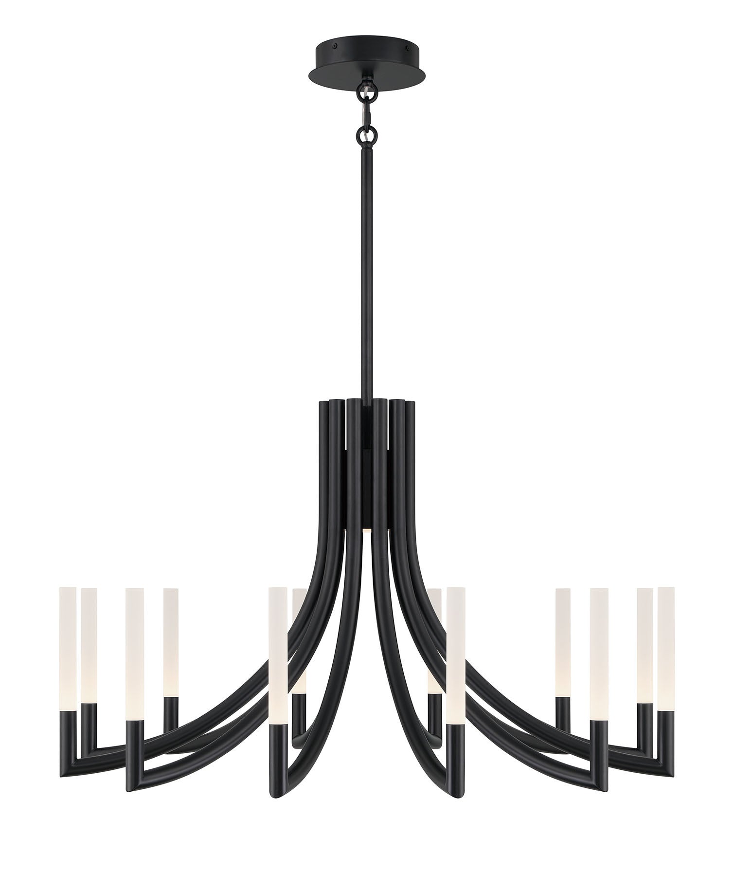 Eurofase Olette 36" 12-Light LED Chandelier, Matte Black with Frosted Acrylic, front view