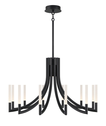 Eurofase Olette 36" 12-Light LED Chandelier, Matte Black with Frosted Acrylic, front view