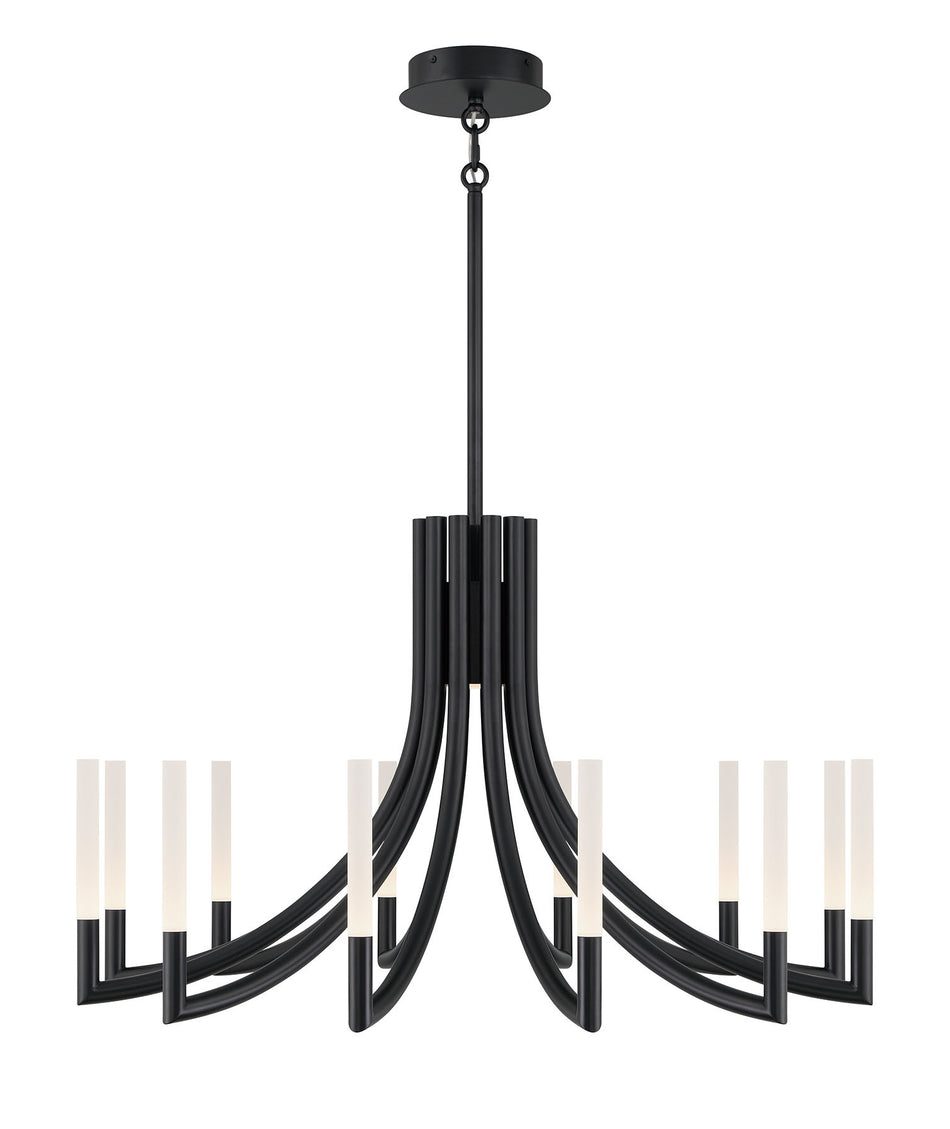 Eurofase Olette 36" 12-Light LED Chandelier, Matte Black with Frosted Acrylic, front view