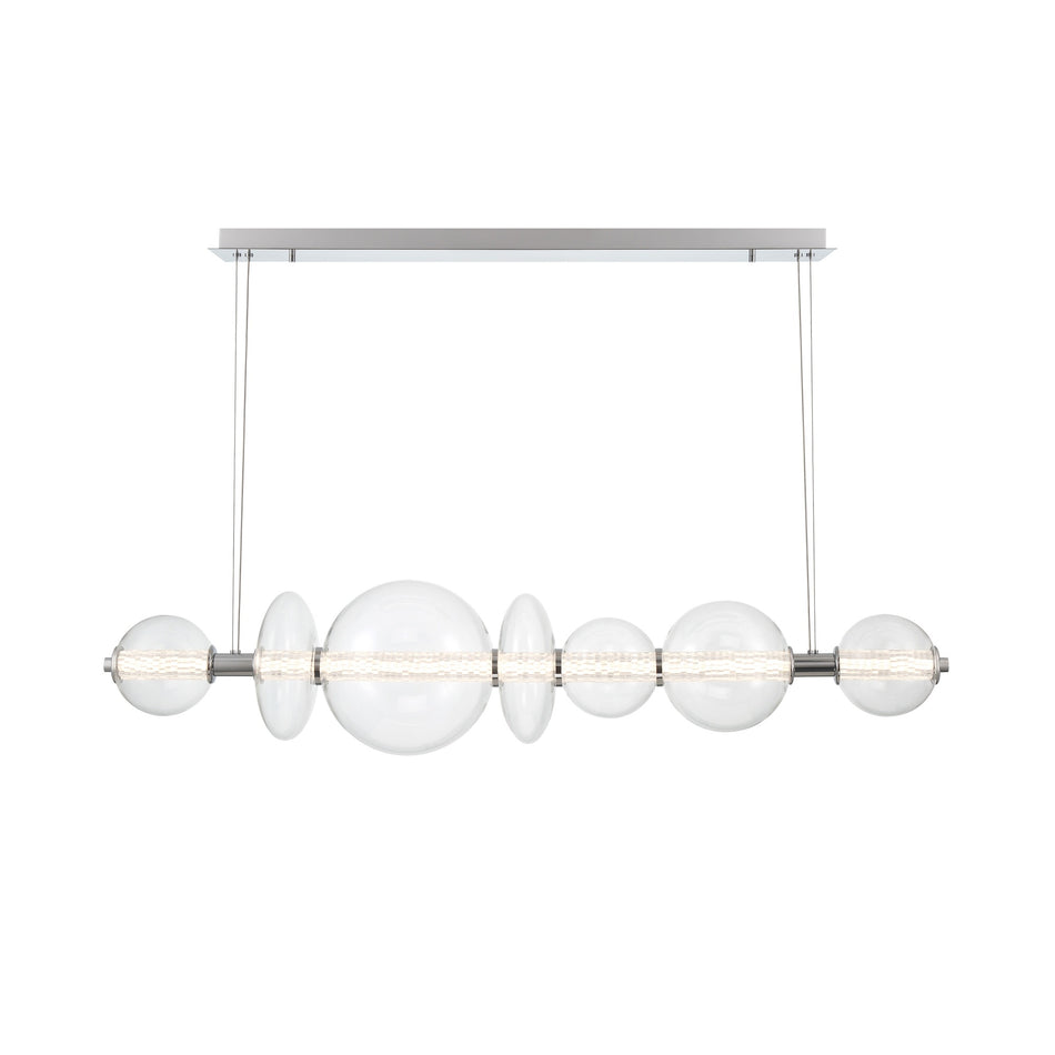 Eurofase Atomo 56" 7-Light Chandelier, Chrome with Clear Glass, front view