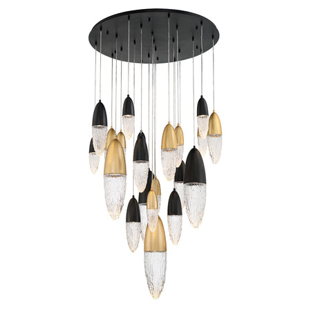 Eurofase Ecrou 40" 22-Light Chandelier, Gold-Black Mix with Clear Glass, front view