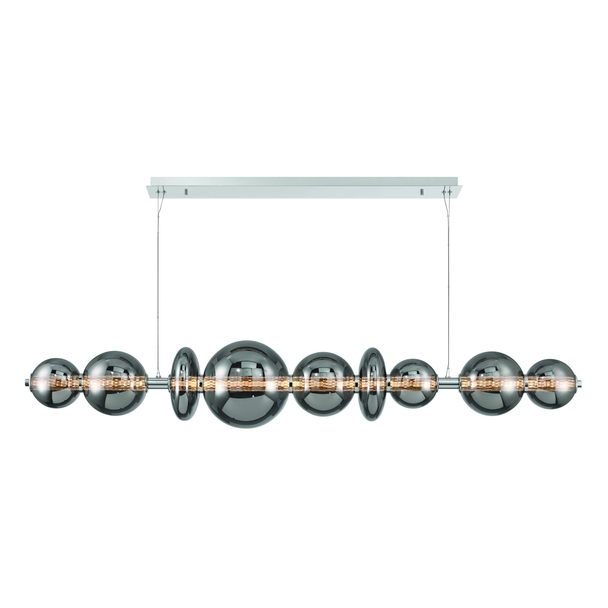 Eurofase Atomo 74" 9-Light Chandelier, Chrome with Smoked Glass, front view