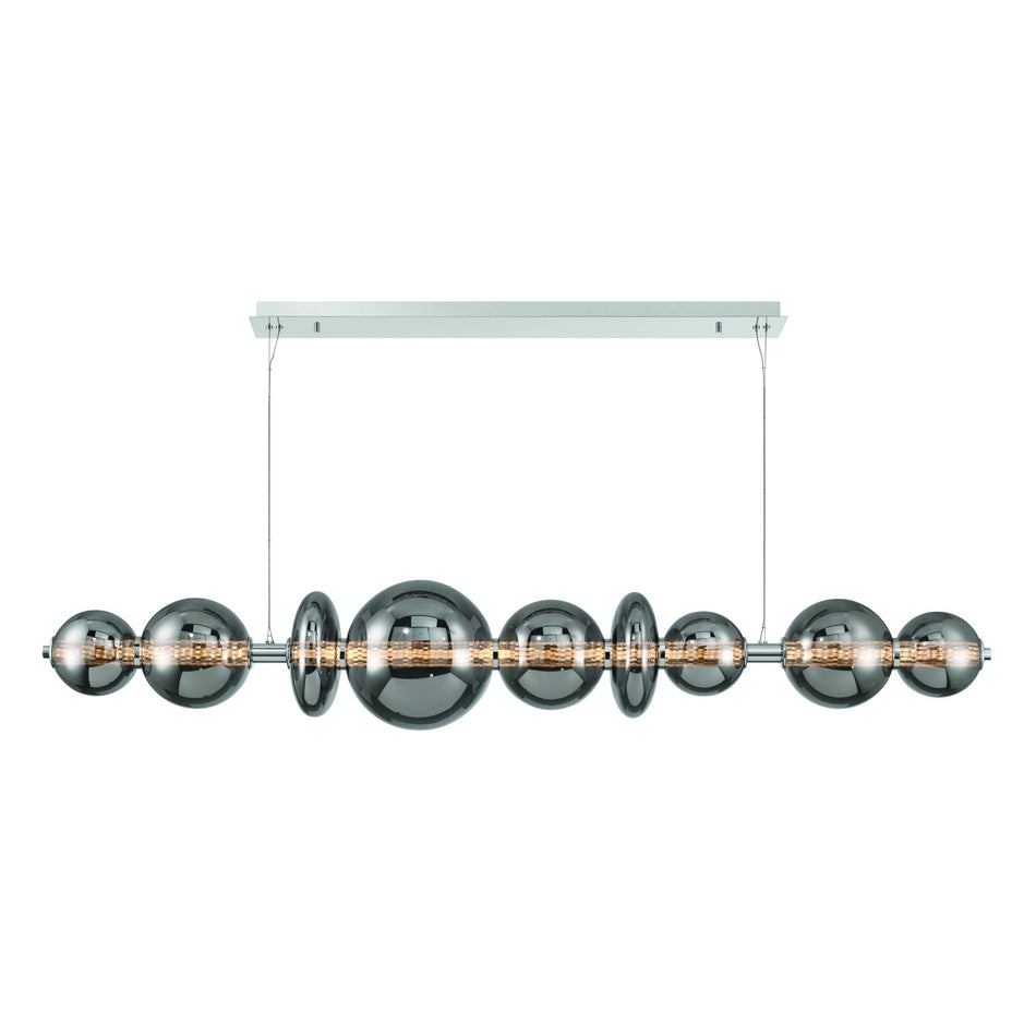 Eurofase Atomo 74" 9-Light Chandelier, Chrome with Smoked Glass, front view