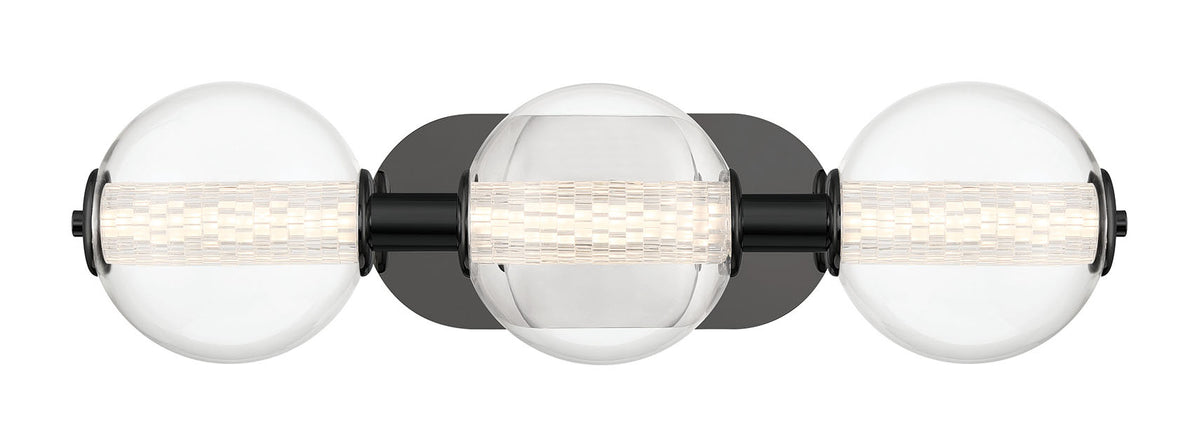 Eurofase Atomo 25" 3-Light Vanity, Matte Black with Clear Glass, front view