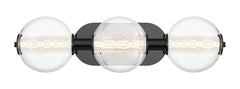 Eurofase Atomo 25" 3-Light Vanity, Matte Black with Clear Glass, front view