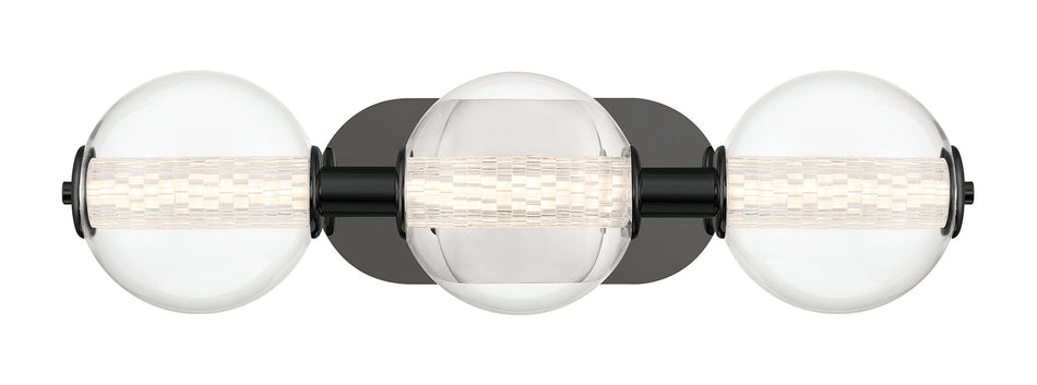 Eurofase Atomo 25" 3-Light Vanity, Matte Black with Clear Glass, front view
