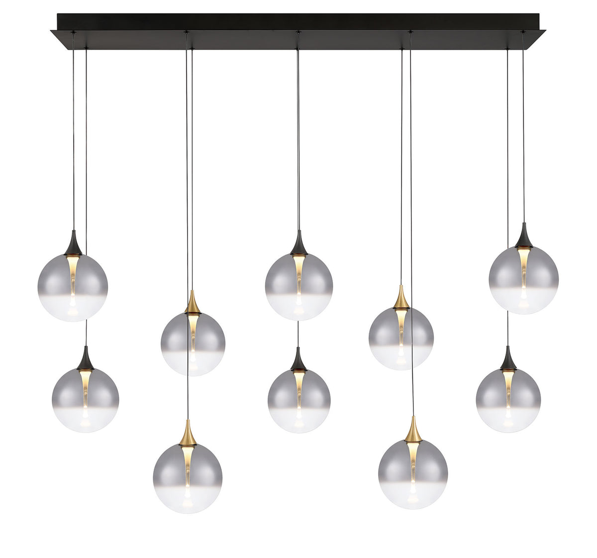 Eurofase Iissa 47" 10-Light LED Chandelier, Gold-Black Mix with Smoked Glass, front view