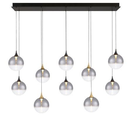 Eurofase Iissa 47" 10-Light LED Chandelier, Gold-Black Mix with Smoked Glass, front view