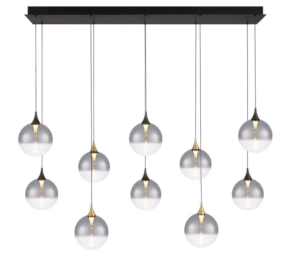 Eurofase Iissa 47" 10-Light LED Chandelier, Gold-Black Mix with Smoked Glass, front view