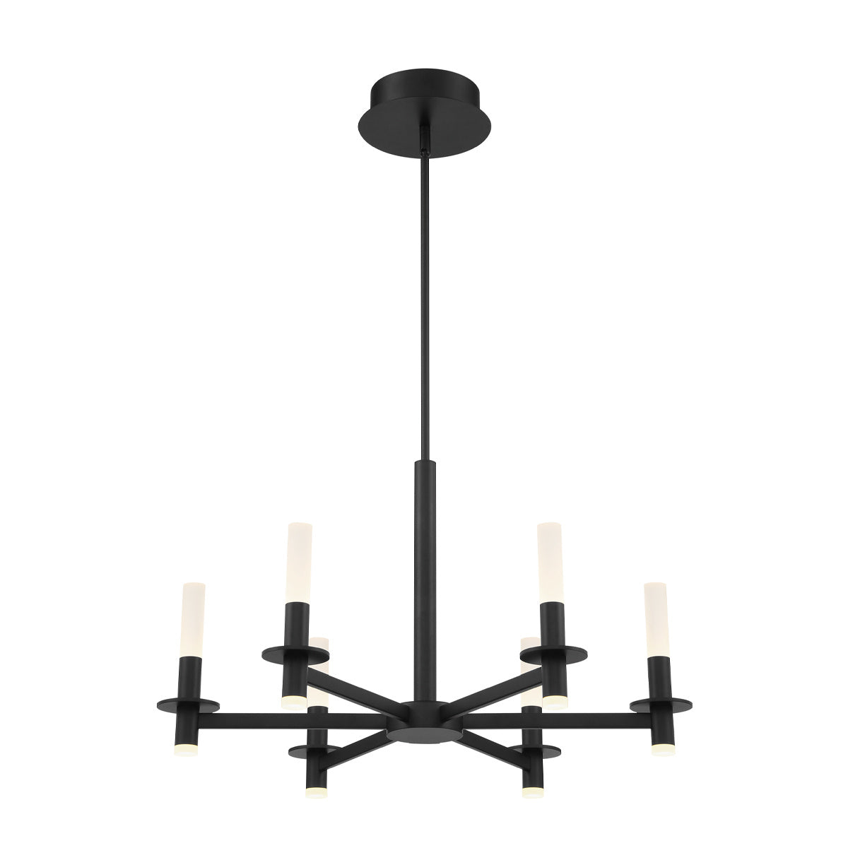 Eurofase Torna 28" 6-Light LED Chandelier, Matte Black with White Acrylic, front view
