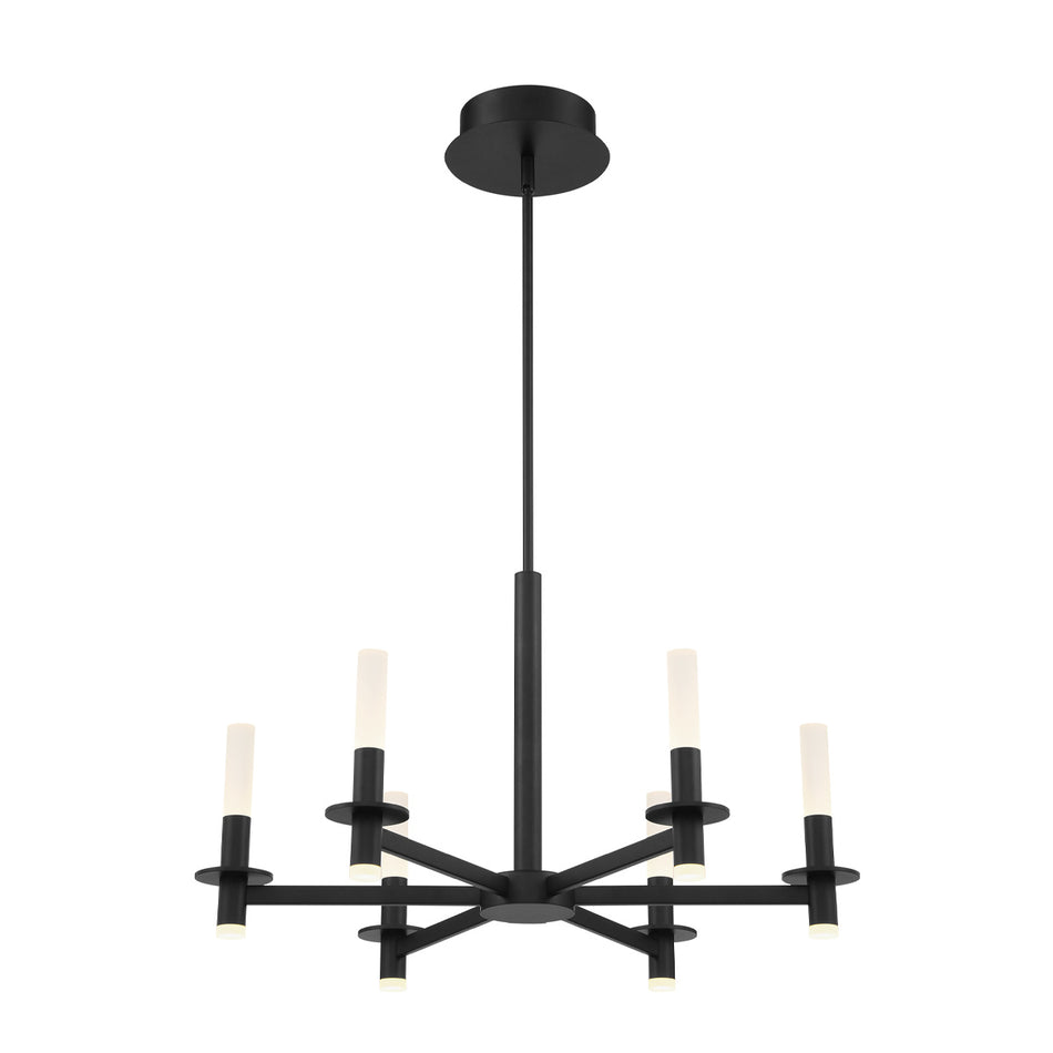 Eurofase Torna 28" 6-Light LED Chandelier, Matte Black with White Acrylic, front view
