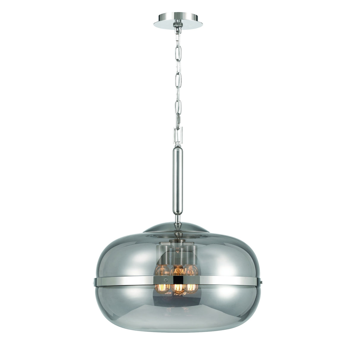 Eurofase Nottingham 24" 3-Light Pendant, Polished Nickel with Smoked Glass, front view