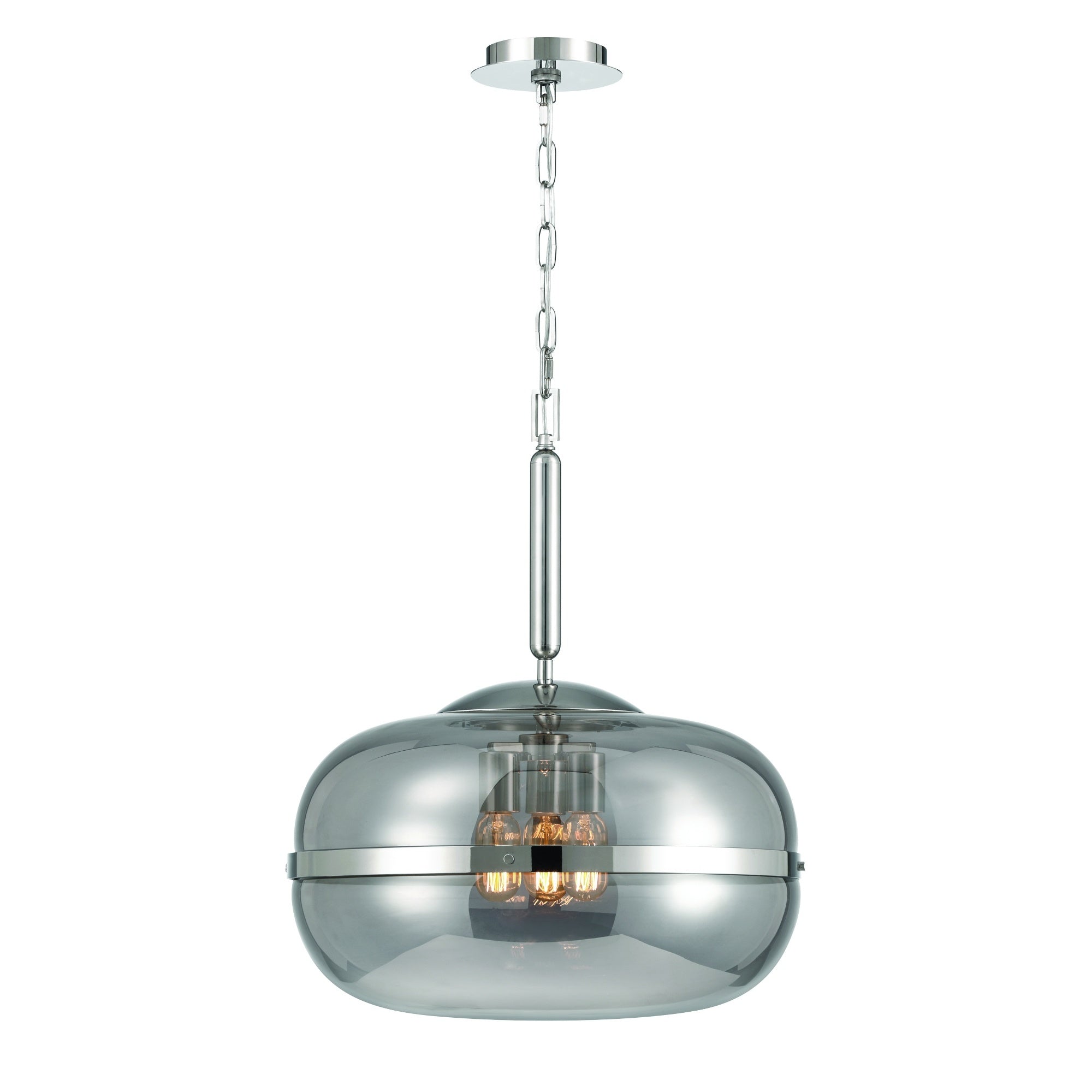 Eurofase Nottingham 24" 3-Light Pendant, Polished Nickel with Smoked Glass, front view