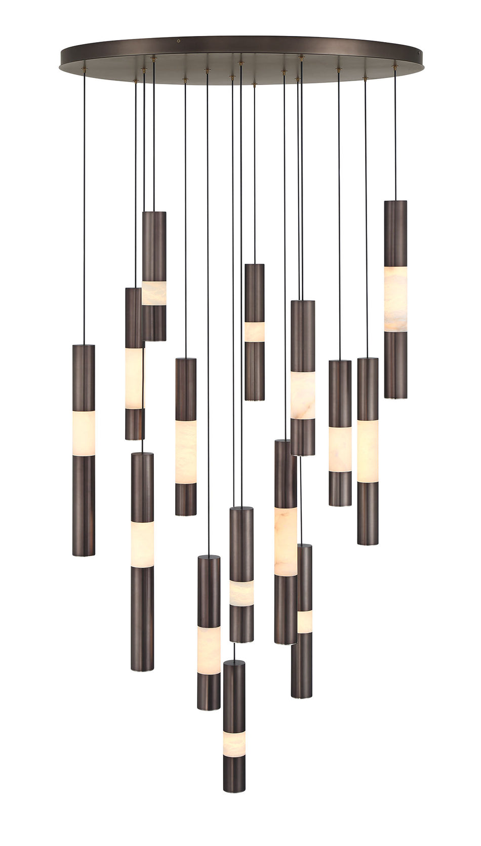 Eurofase Ronda 32" 15-Light LED Chandelier, Harlow Bronze with Alabaster, front view
