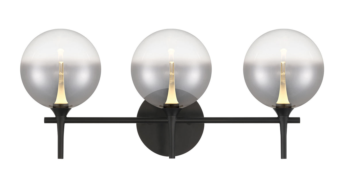 Eurofase Iissa 3-Light LED Vanity, Matte Black with Smoked Glass, front view