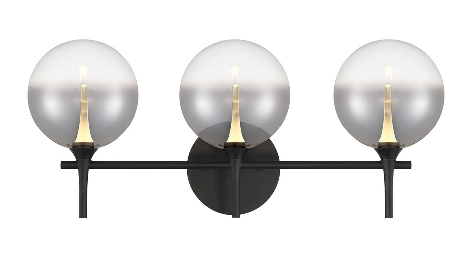 Eurofase Iissa 3-Light LED Vanity, Matte Black with Smoked Glass, front view