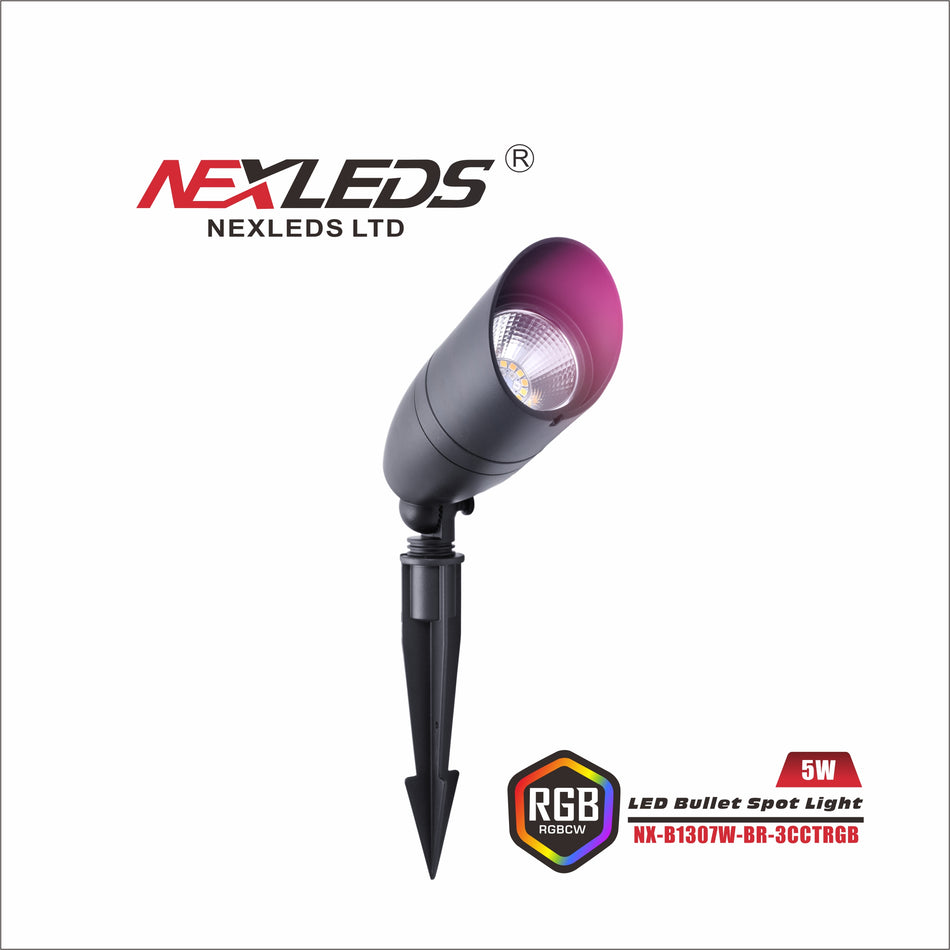 A photo of a , by NX-B1307W-BR-3CCTRGB - RGBCW LED Bullet Spotlight - NEXLEDS eCommerce - Maple Electric Supply in Canada