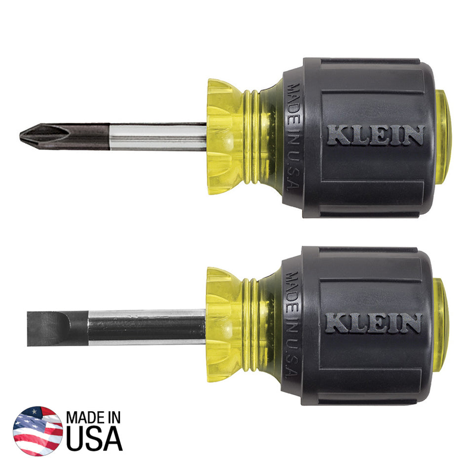 Klein Tools 85071 Stubby Screwdriver Set, Cushion Grip, 2-Piece - detail view