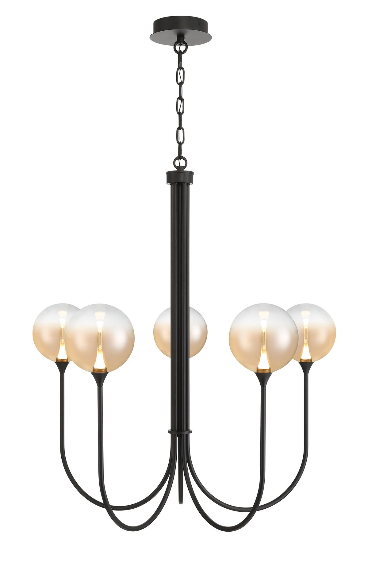 Eurofase Iissa 34" 5-Light LED Chandelier, Matte Black with Amber Glass, front view