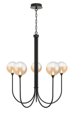 Eurofase Iissa 34" 5-Light LED Chandelier, Matte Black with Amber Glass, front view