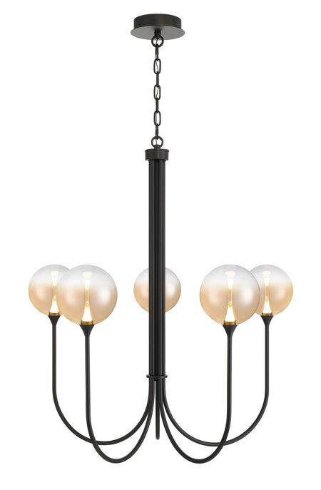 Eurofase Iissa 34" 5-Light LED Chandelier, Matte Black with Amber Glass, front view