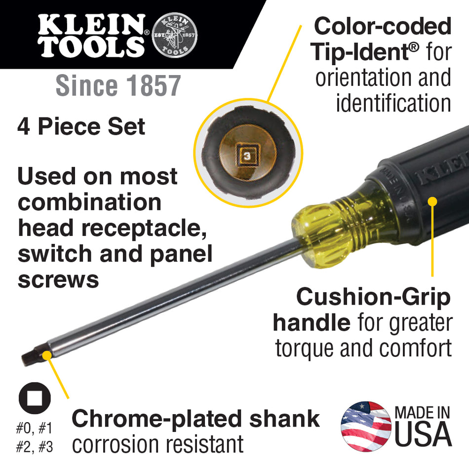 Klein Tools 85664 4 Piece Square Recess Screwdriver Set - additional view