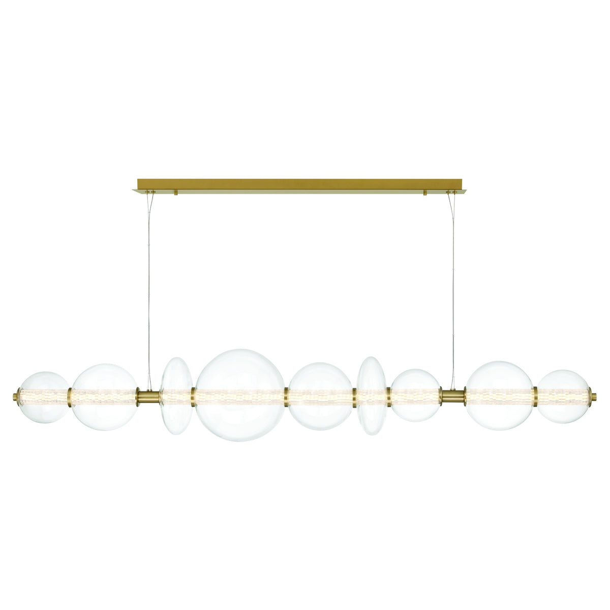 Eurofase Atomo 74" 9-Light Chandelier, Gold with Clear Glass, front view