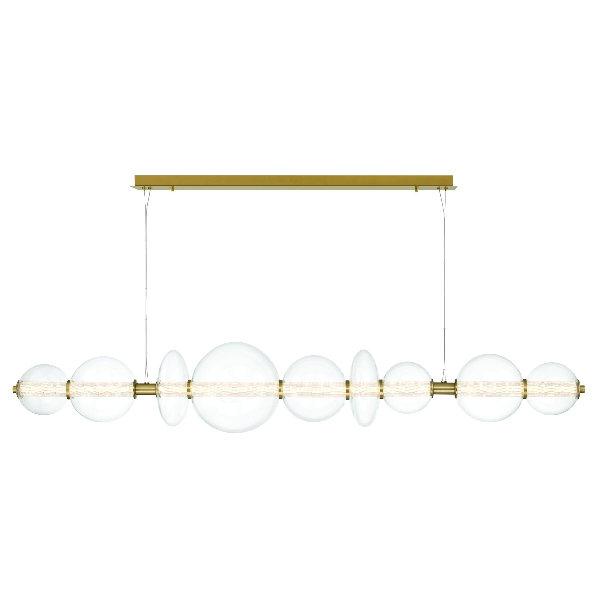 Eurofase Atomo 74" 9-Light Chandelier, Gold with Clear Glass, front view