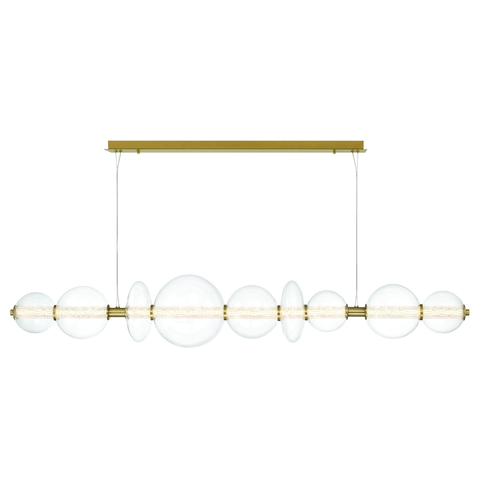 Eurofase Atomo 74" 9-Light Chandelier, Gold with Clear Glass, front view