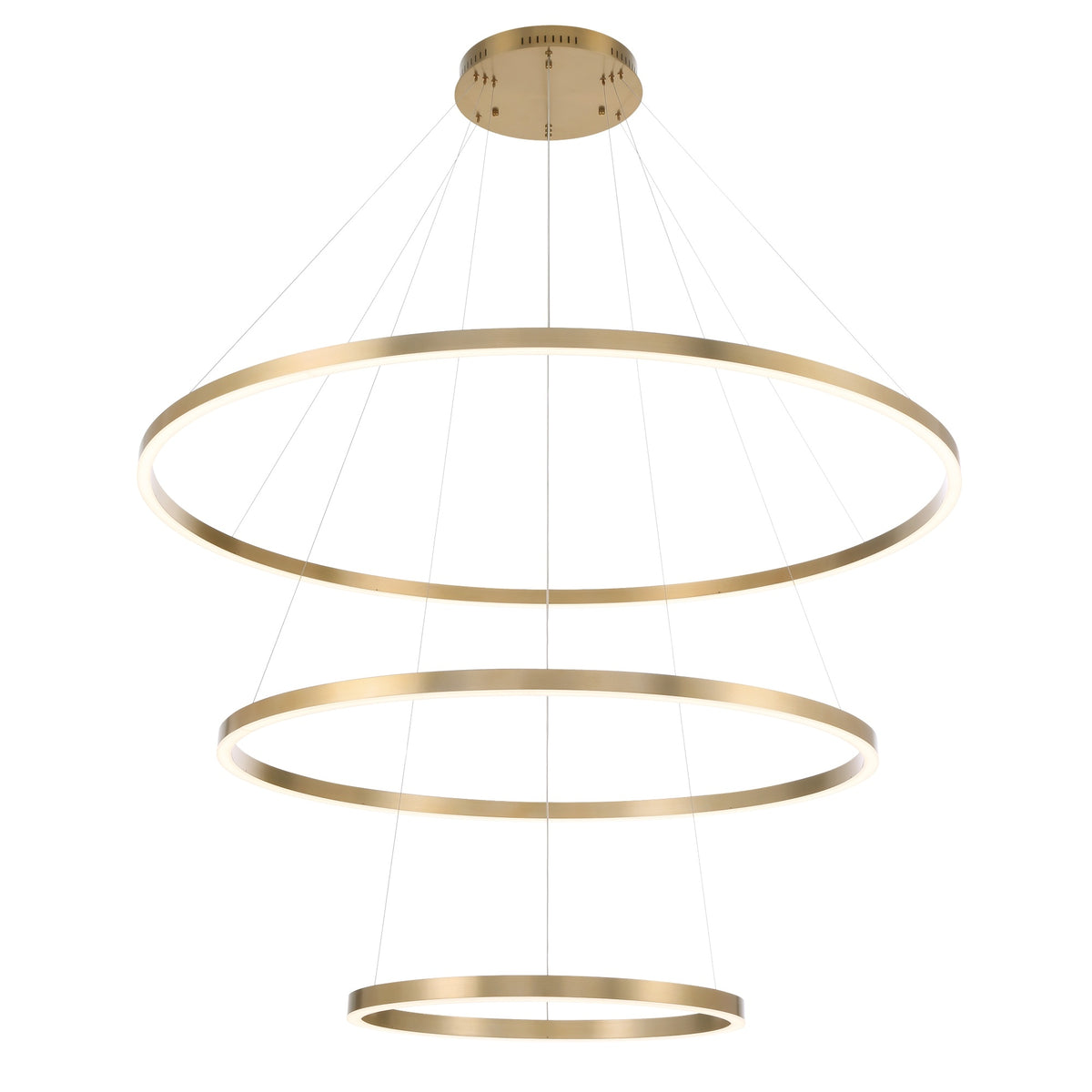 Eurofase Spunto 61" 3-Light LED Chandelier, Brushed Gold with White Glass, front view