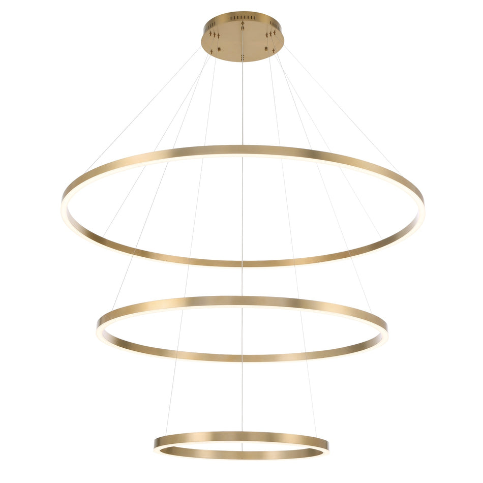 Eurofase Spunto 61" 3-Light LED Chandelier, Brushed Gold with White Glass, front view