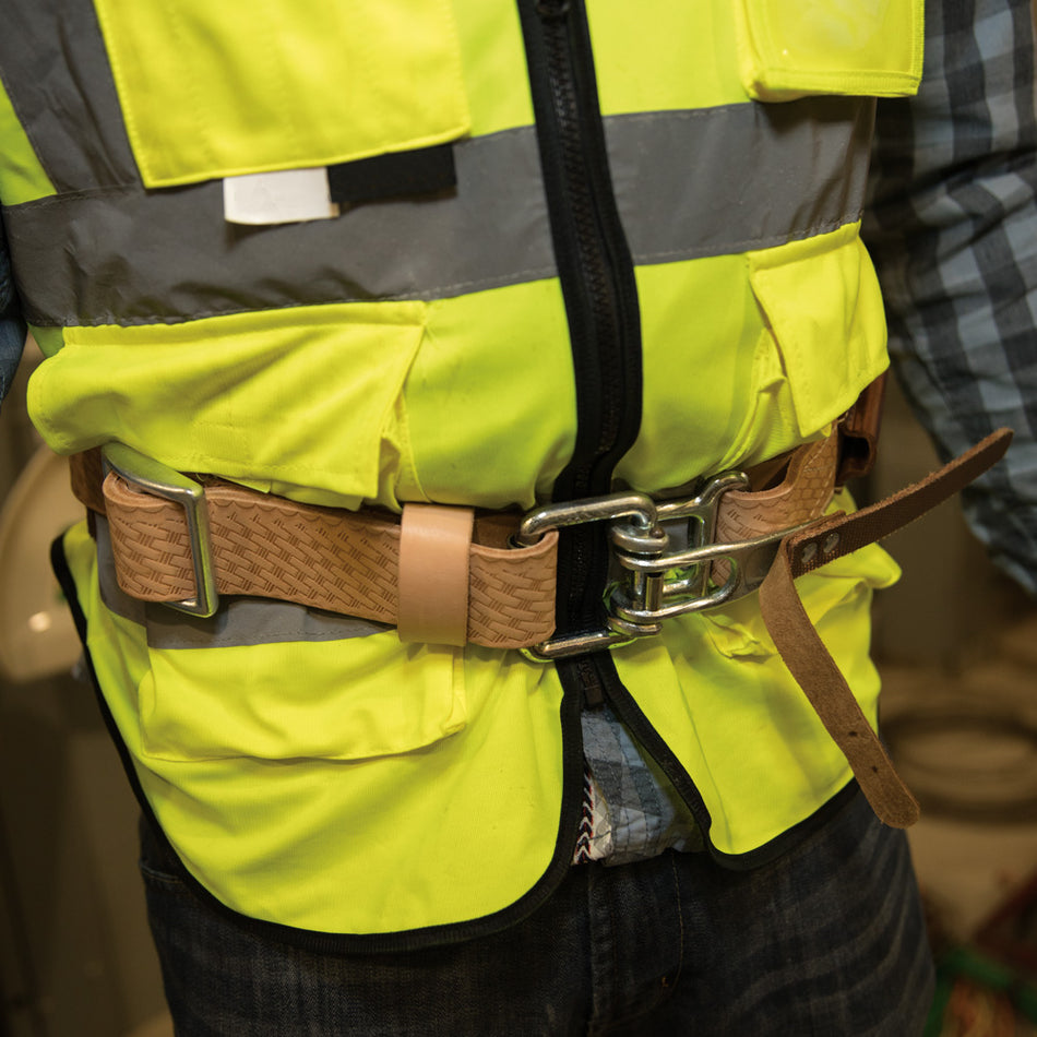 Klein Tools 87904 22-Inch Leather Cushion Belt Pad - in use