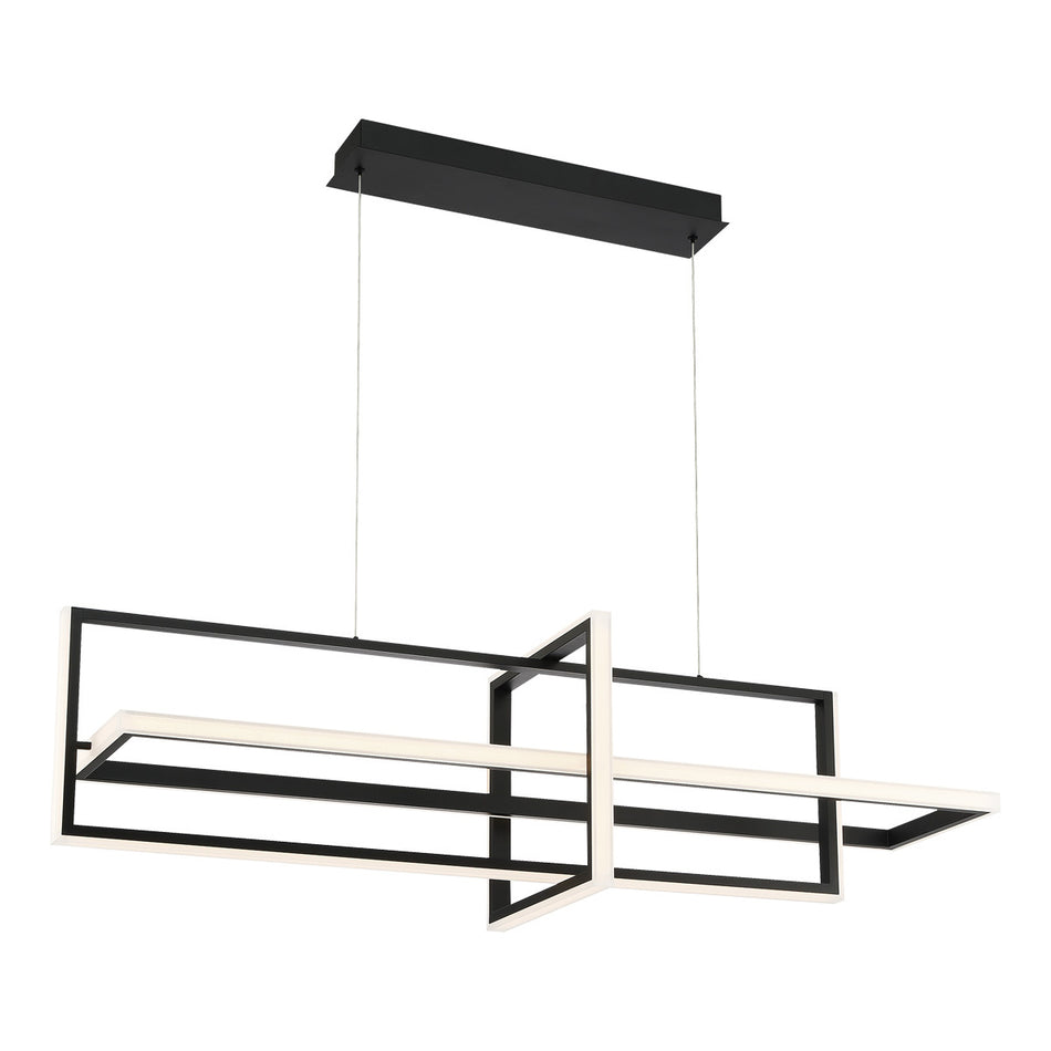 Eurofase Bordo 56" 3-Light LED Chandelier, Matte Black with White Acrylic, front view