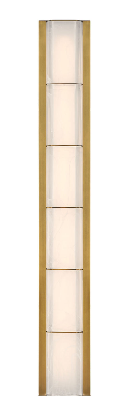 Eurofase Gibraltar 37" LED Vanity, Antique Brass with White Strie Glass, front view