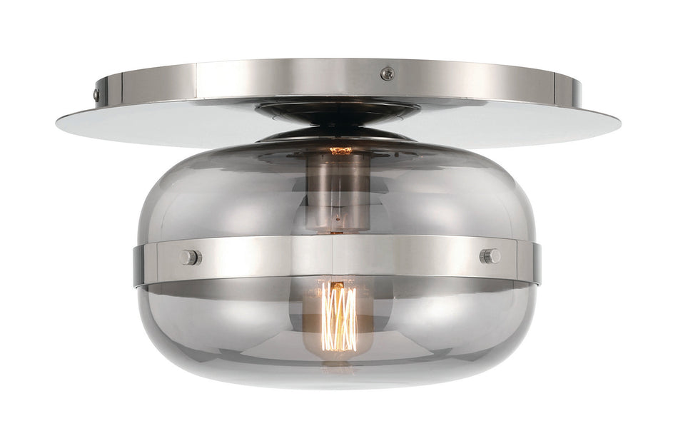Eurofase Nottingham 10" Flush Mount, Polished Nickel with Smoked Glass, front view