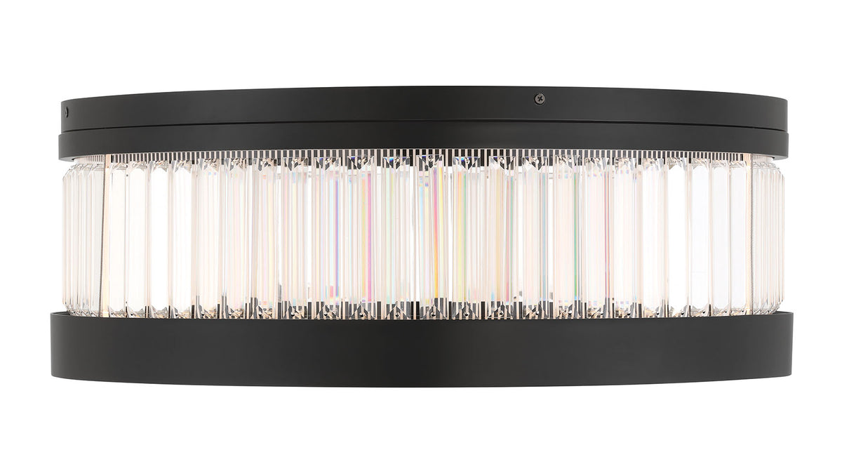 Eurofase Empra 24" LED Flush Mount, Matte Black with Clear Crystal, front view