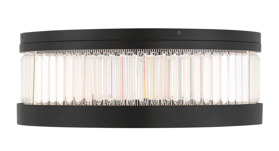 Eurofase Empra 24" LED Flush Mount, Matte Black with Clear Crystal, front view