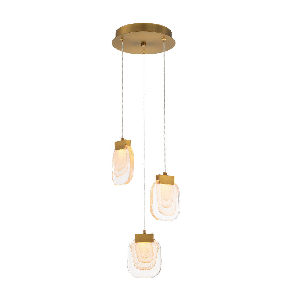 Eurofase Paget 10" 3-Light LED Chandelier, Matte Gold with Clear Glass, front view