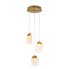 Eurofase Paget 10" 3-Light LED Chandelier, Matte Gold with Clear Glass, front view