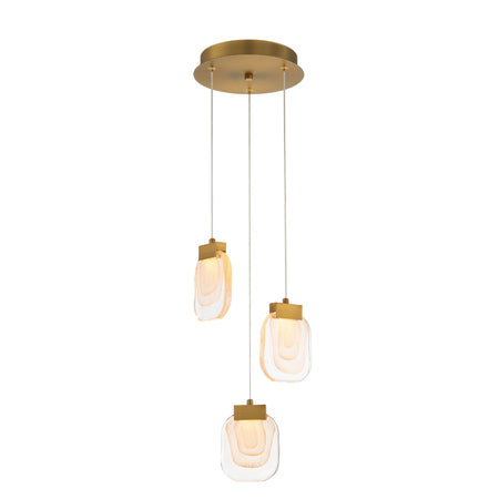Eurofase Paget 10" 3-Light LED Chandelier, Matte Gold with Clear Glass, front view