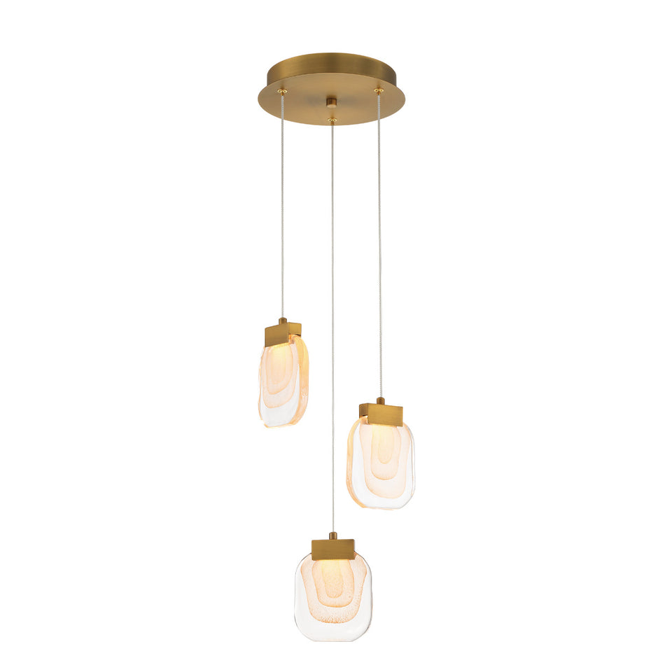 Eurofase Paget 10" 3-Light LED Chandelier, Matte Gold with Clear Glass, front view