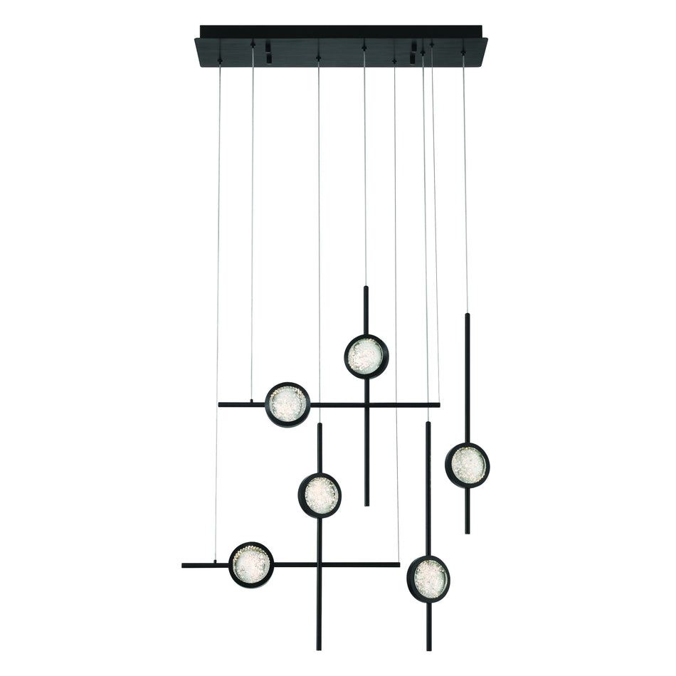 Eurofase Barletta 32" 6-Light LED Chandelier, Anodized Black, front view