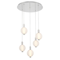Eurofase Palmas 24" 5-Light LED Chandelier, Polished Nickel with White Glass, front view