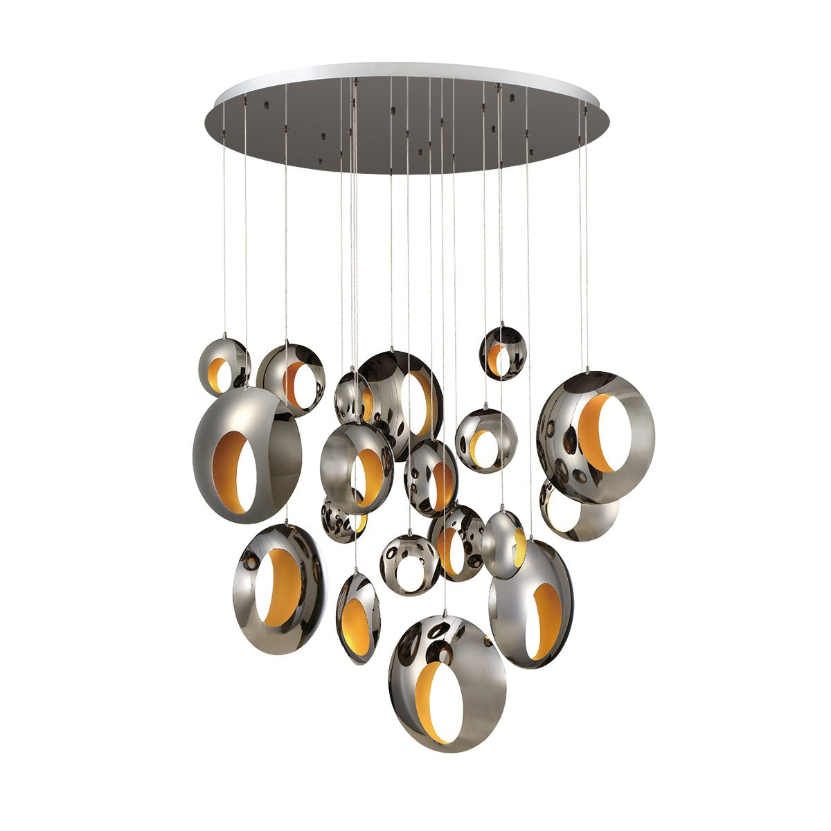 Eurofase Arlington 51" 19-Light LED Chandelier, Chrome Black with Gold Steel, front view