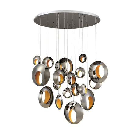 Eurofase Arlington 51" 19-Light LED Chandelier, Chrome Black with Gold Steel, front view